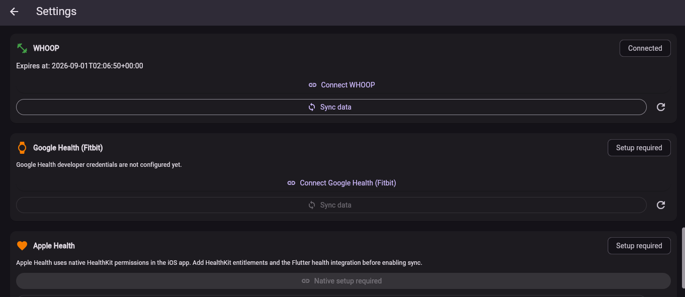 NAVI privacy settings showing consent, cloud sync, personalized insights, and optional research data-sharing controls.